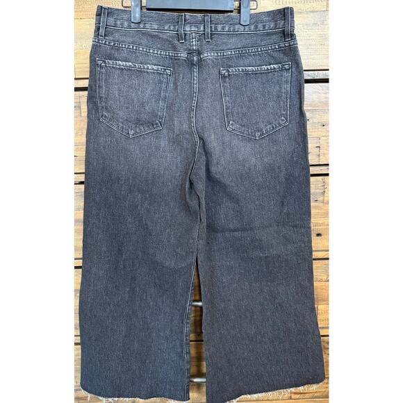 Frame Jeans Womens 32 Black Beaconsfield Wide Leg Raw Hem Cropped Denim Cotton - Picture 2 of 8